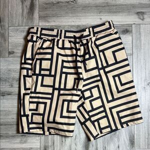 SHEIN Black and Tan Patterned Shorts